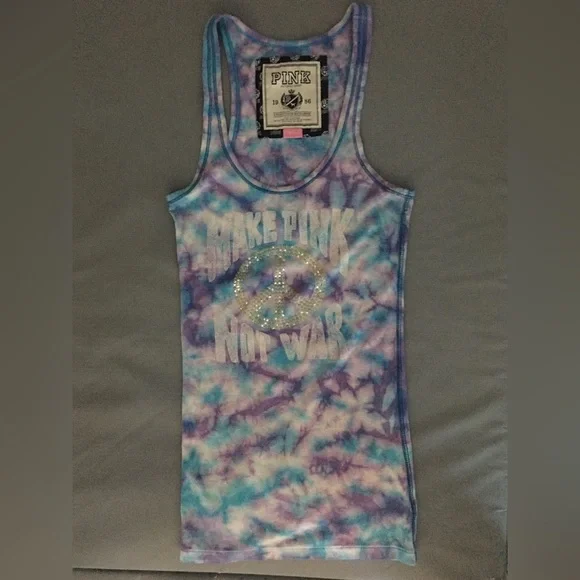 💙☮️Tie-Dye Tank Top with Bling Peace Sign- SzSmall - Picture 4 of 10
